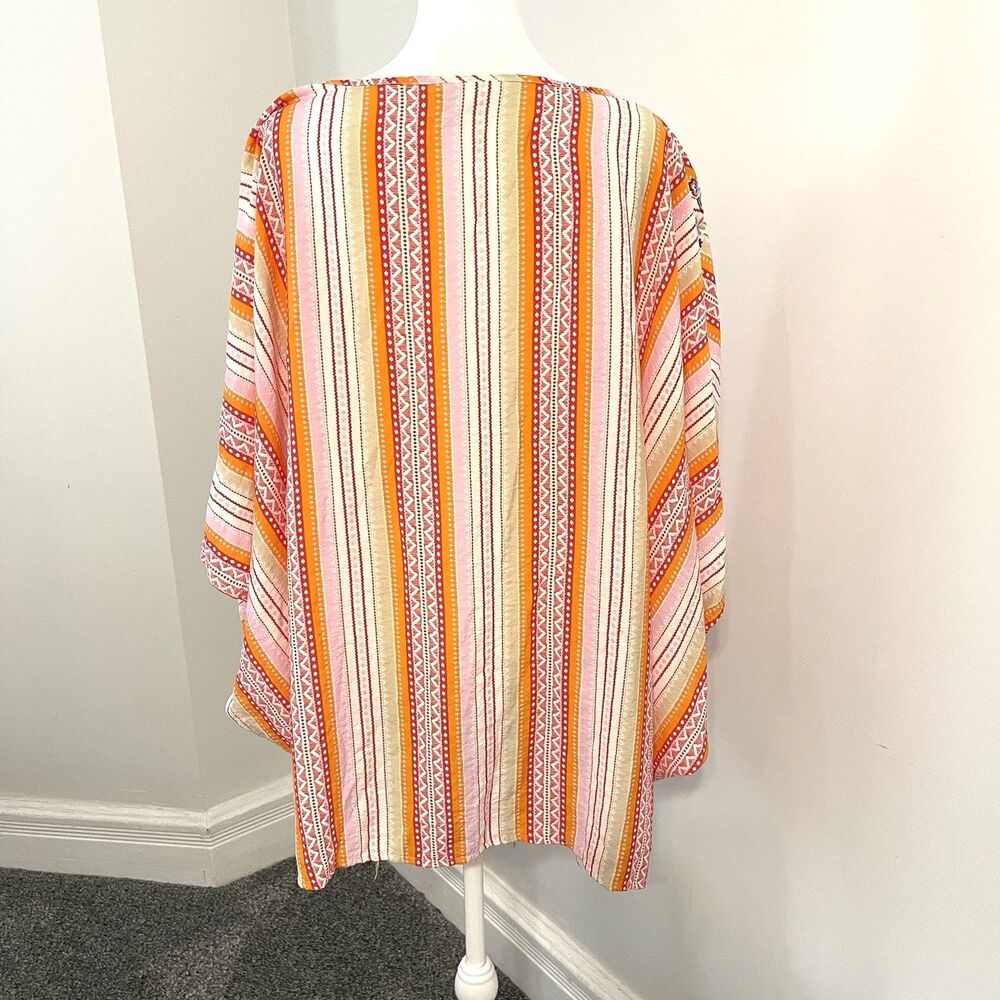 Savanna Jane Embroidered Kimono Top Size 1X/2X Artsy Striped Colorful Boho - Picture 6 of 11